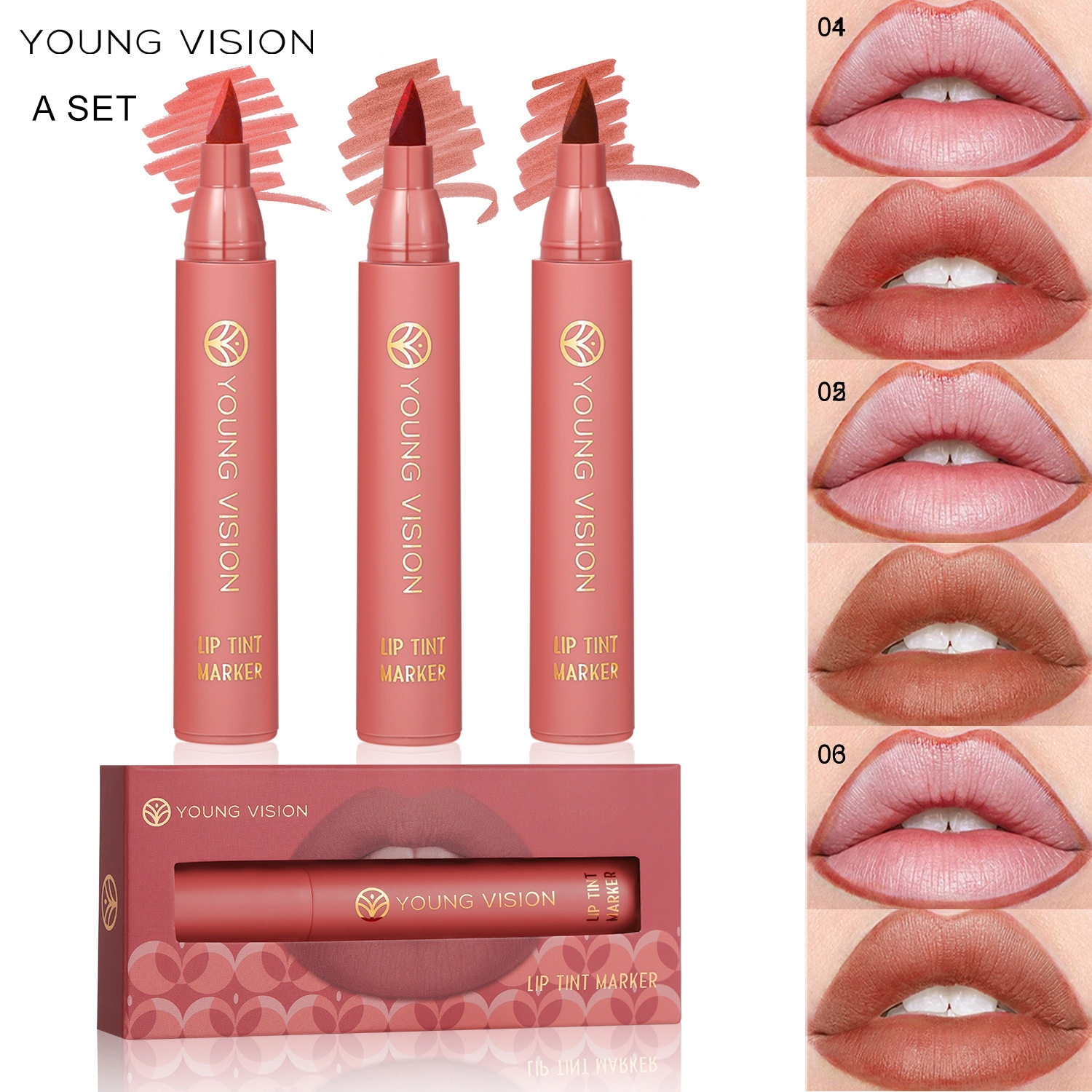 YOUNG VISION染唇液笔3色口红水套装 液体唇彩Lip tint pen