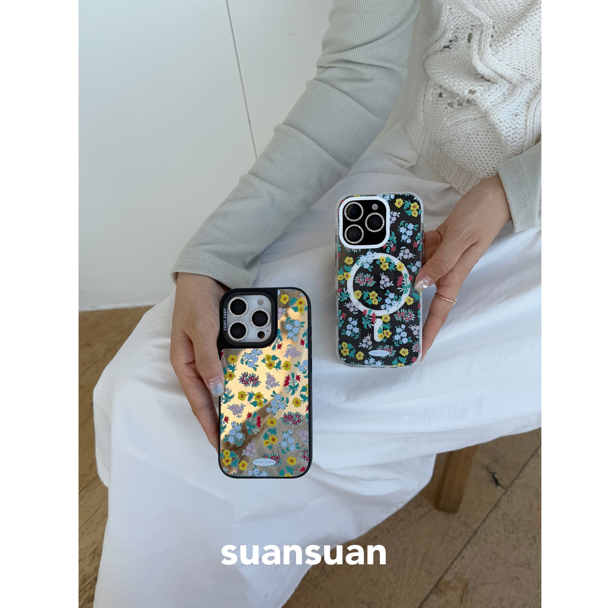 suansuan|原创《梦境花园》春夏少女法式碎花镜面透明磁吸手机壳适用iPhone17promax苹果16/15防摔保护套新款