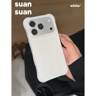 suansuan高级白色波漾磁吸液态硅胶手机壳适用iPhone17promax全包16苹果15防摔14保护新款 简约