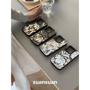 15防摔保护套新款 suansuan 小众高级花卉插画镂空镜面磁吸手机壳适用iPhone17promax苹果16 春和景明 原创