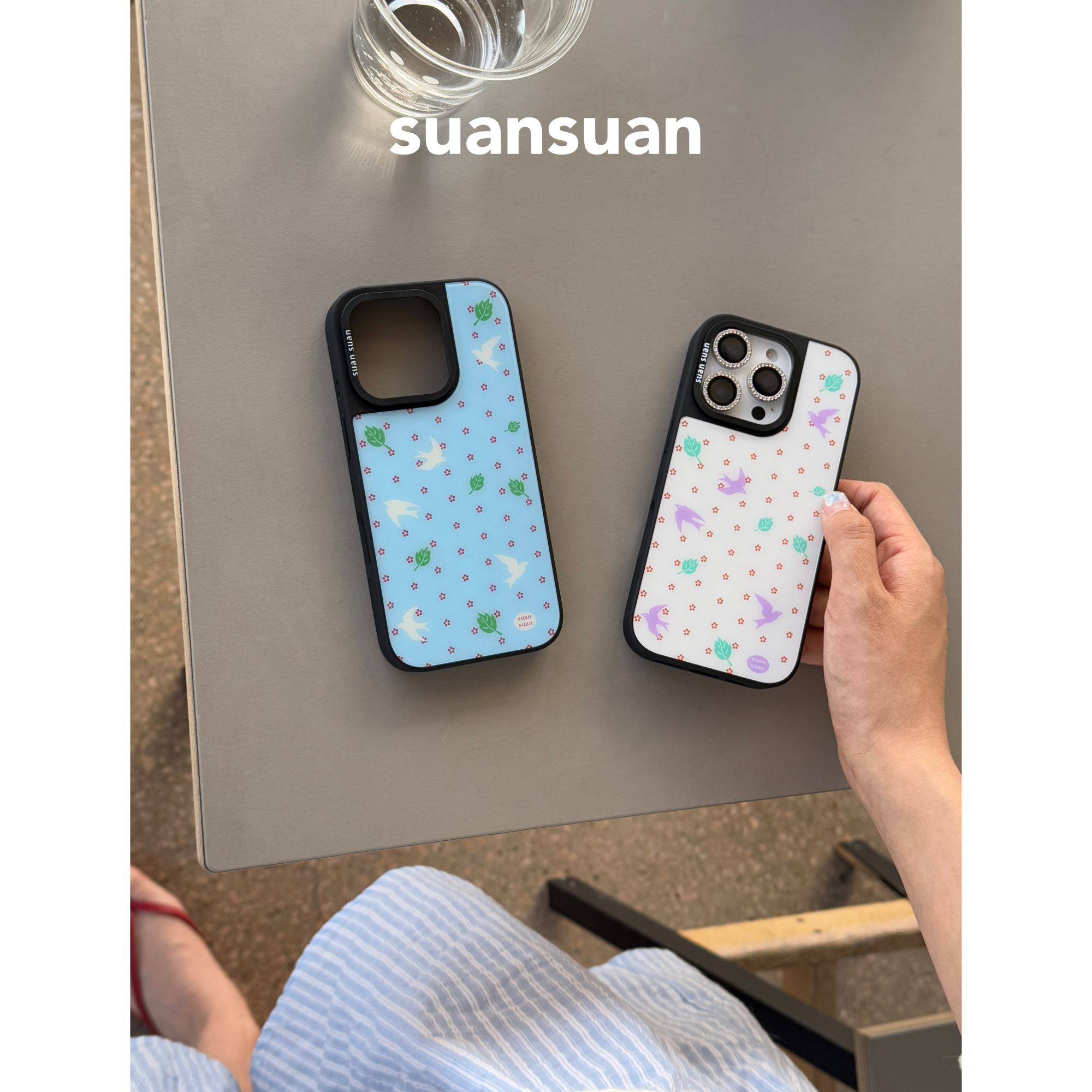 suansuan|原创《春日来信》清新少女信鸽小花亮面磁吸黑边手机壳适用iPhone17promax苹果16/15防摔保护套创意,3C数码配件,手机保护套/壳,淘宝优惠券,粉丝福利购,淘宝优惠卷
