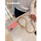 suansuan 手机背绳 原创可爱彩色麻花串珠花朵斜挎手机链少女长款