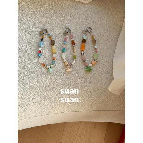 suansuan【海岛拾贝】夏日可爱彩色串珠时髦吊坠手机链条小众挂件