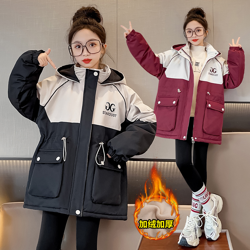 女童加绒棉服派克服外套2025新款爆款冬季中大童女孩加厚棉衣棉袄