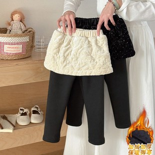 儿童裤子女童打底裤加绒加厚一体绒冬季小女孩裙裤假两件时尚洋气