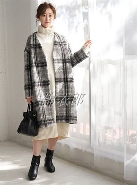 日单新款羊毛休闲格子女士外套