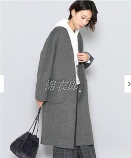 日单sense of place两面穿手缝羊毛仿羊绒大衣高档手工薄款呢外套