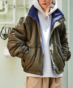 FREAK STORE日潮休闲宽松廓形复古立领双面尼龙抓绒男拉链夹克