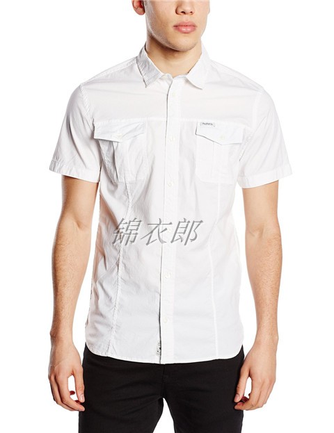 男士弹力修身百搭白色半袖衬衣
