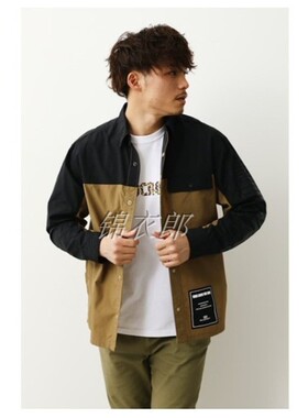 外贸日单新款rcwb拼色男士休闲外套撞色横纹潮品夹克衬衣锦衣郎