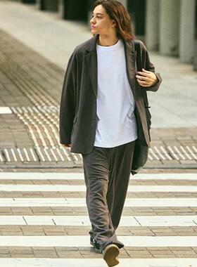 FREAKS STORE柔软涤纶复合宽松廓形简约西装外套锥形西服长裤套装