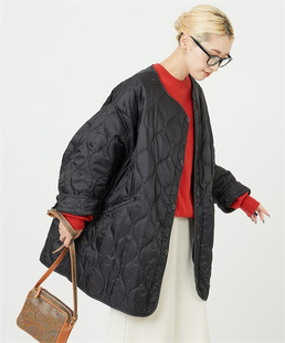 日单freaks 菱形格女宽松休闲上衣绗缝中长棉服外套 store秋冬新款