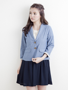 eme earth短西装女外套全棉牛仔休闲西服music七分袖日单女装西服