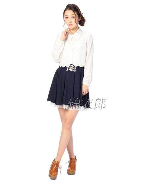 外贸日单Liz lisa春秋季新款娃娃领刺绣花边长袖女衬衫短衬衣软萌