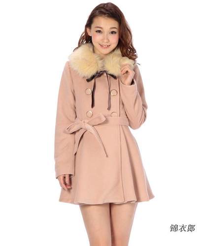 甜美中长款呢子收腰大衣lizlisa