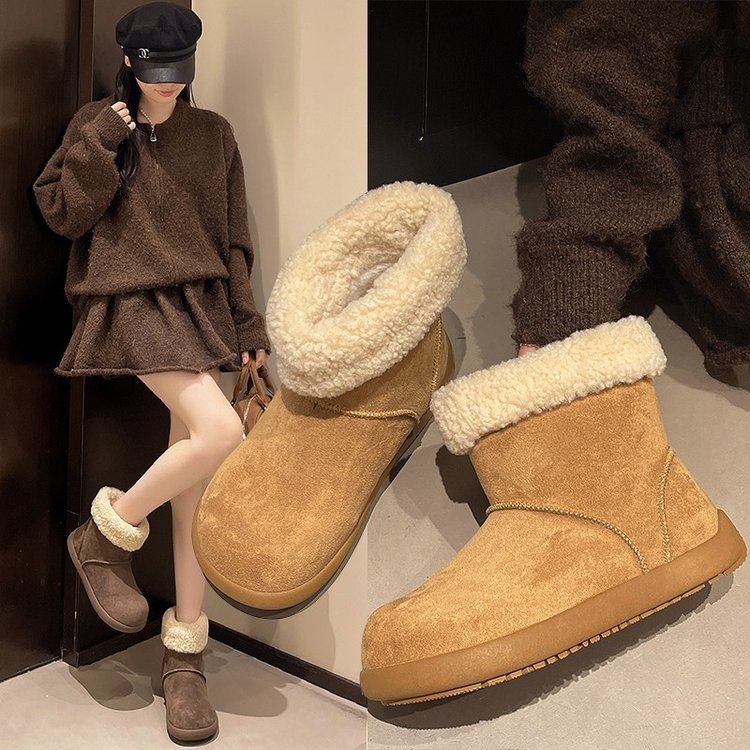 雪地靴女2025年冬季新款牛皮短筒学生加绒加厚防滑东北棉鞋