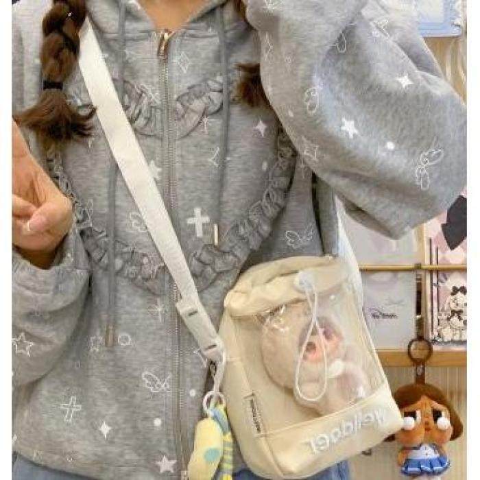 高颜值百搭简约大容量邮差包女透明吧唧痛包初中生上课装书斜挎包,箱包皮具/热销女包/男包,水桶包,淘宝优惠券,粉丝福利购,淘宝优惠卷