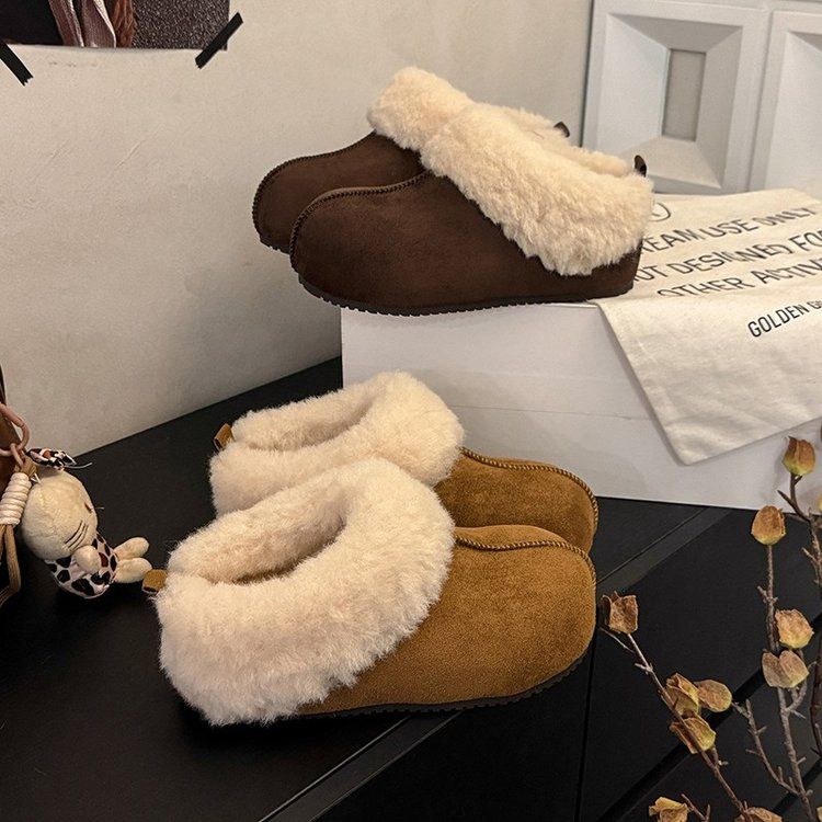 2025新款厚底皮毛一体雪地靴女羊毛半拖外穿增高毛毛鞋松糕底拖鞋