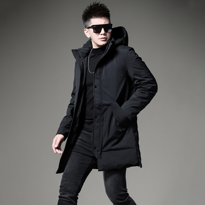 欧美圣希梵羽绒服男士冬季中长款加厚连帽提花保暖潮牌防寒服外套