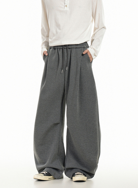 GCINIM401简约现代风灰色阔腿卫裤男女宽松垂感直筒休闲裤青少年