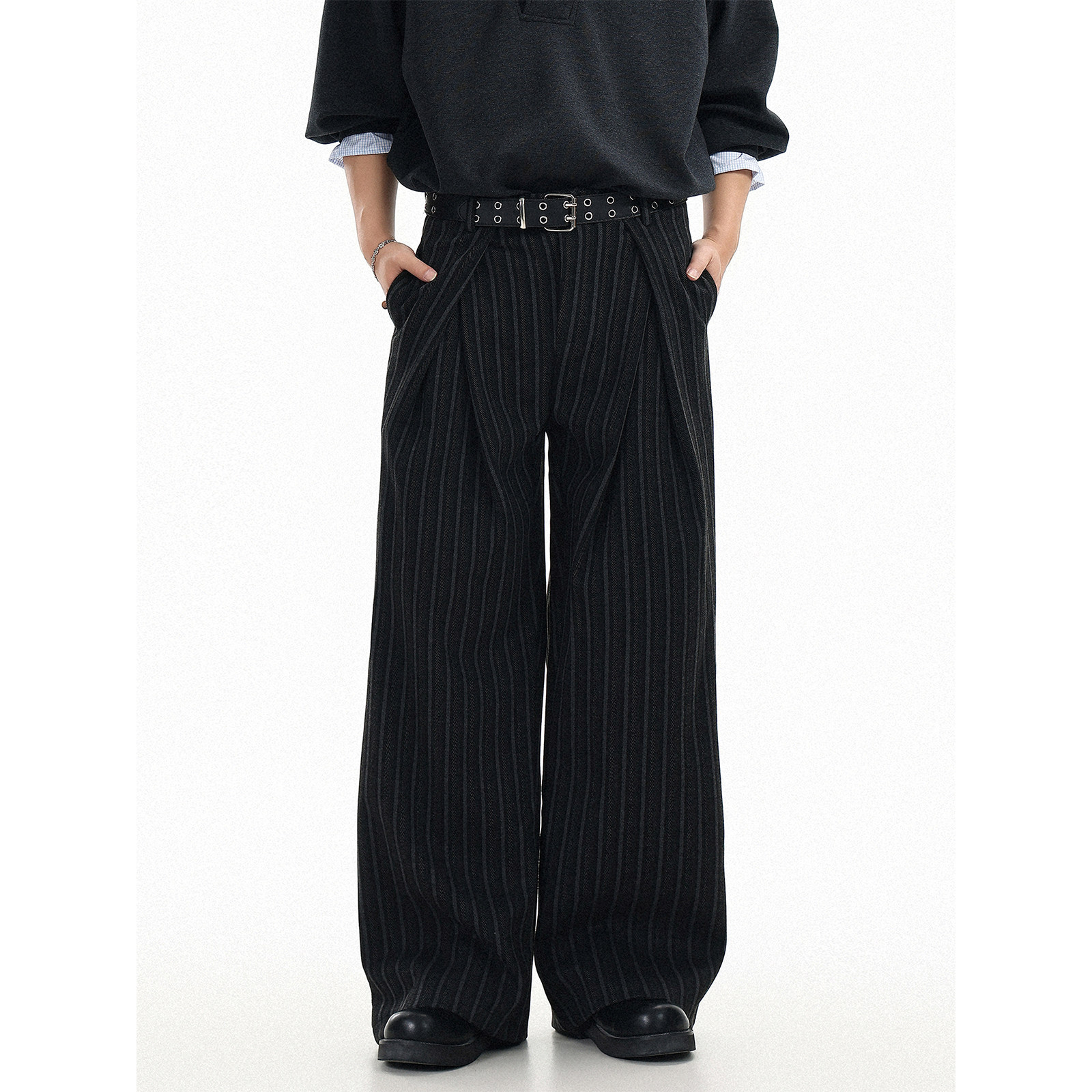 GCINIM401复古条纹阔腿西裤松弛垂感休闲裤黑色长裤阔腿裤宽松,男装,西裤,淘宝优惠券,粉丝福利购,淘宝优惠卷