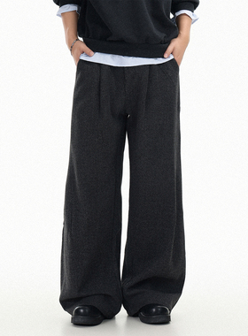 GCINIM401老钱风高腰阔腿裤男女宽松垂感休闲裤灰色长裤极简风