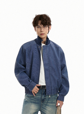 GCINIM401美式复古立领夹克男宽松休闲百搭外套蓝色夹克男