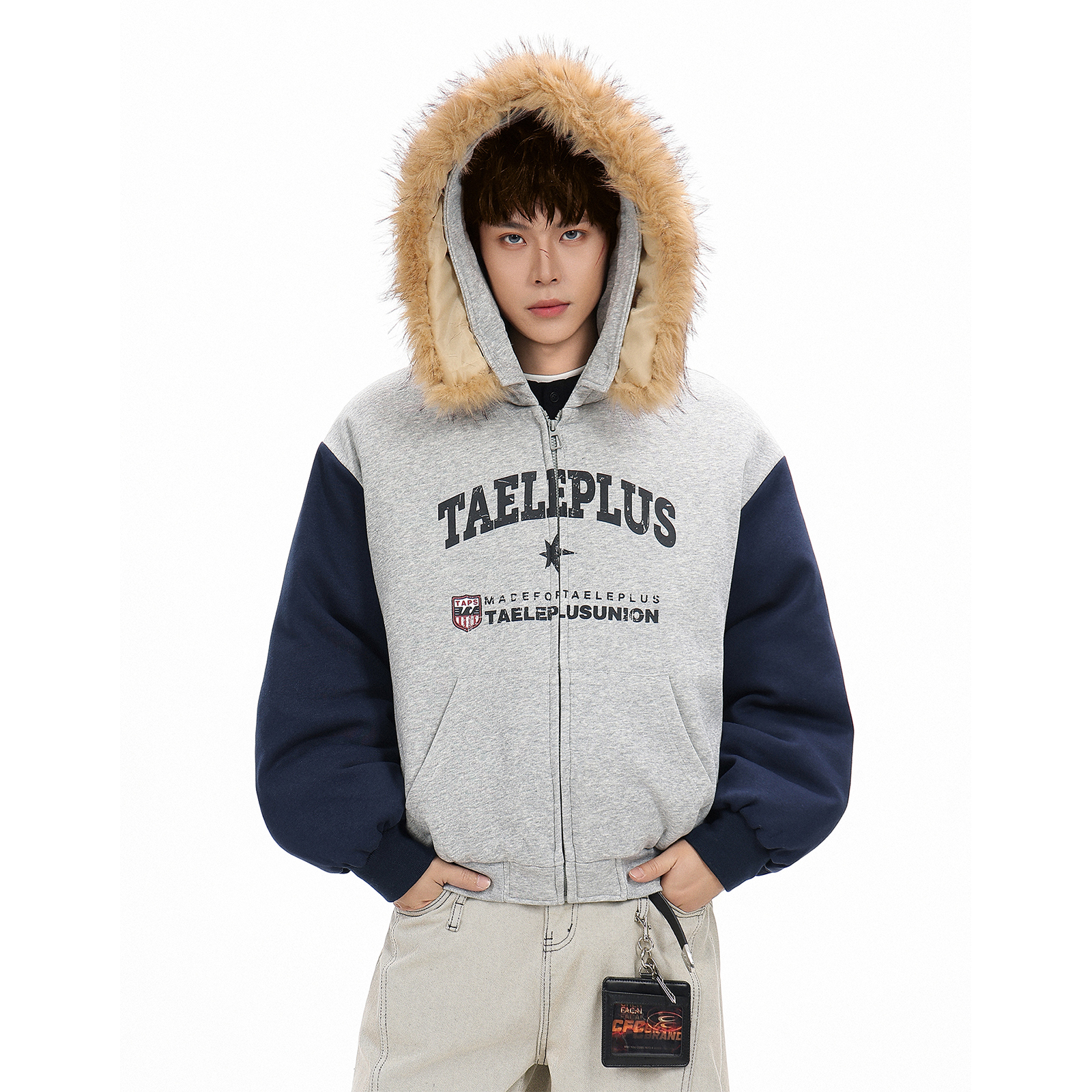 GCINIM401美式复古毛领连帽卫衣棉服男女冬季加厚保暖卫衣外套