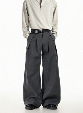 GCINIM401极简风灰色阔腿西裤男宽松垂感设计感休闲长裤秋季