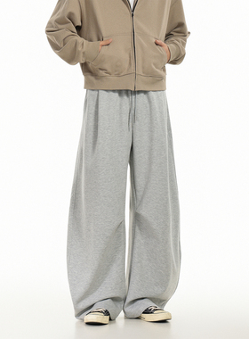 GCINIM401灰色卫裤男秋季宽松直筒裤休闲运动风青少年长裤子