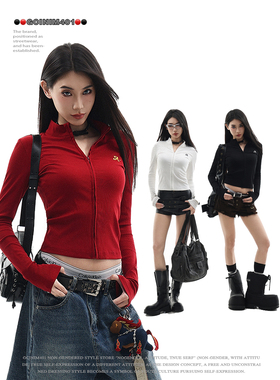 GCINIM401美式辣妹风立领拉链短外套女修身显瘦小众设计感夹克