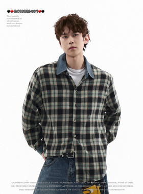 GCINIM401美式复古格子衬衫男女长袖宽松休闲衬衣外套潮流