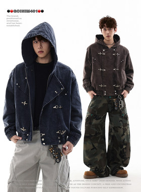 GCINIM401美式复古牛仔外套男宽松连帽飞机扣设计感夹克潮流外套