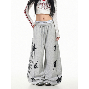 男女宽松街头潮流休闲裤 GCINIM401美式 嘻哈风星星印花阔腿卫裤