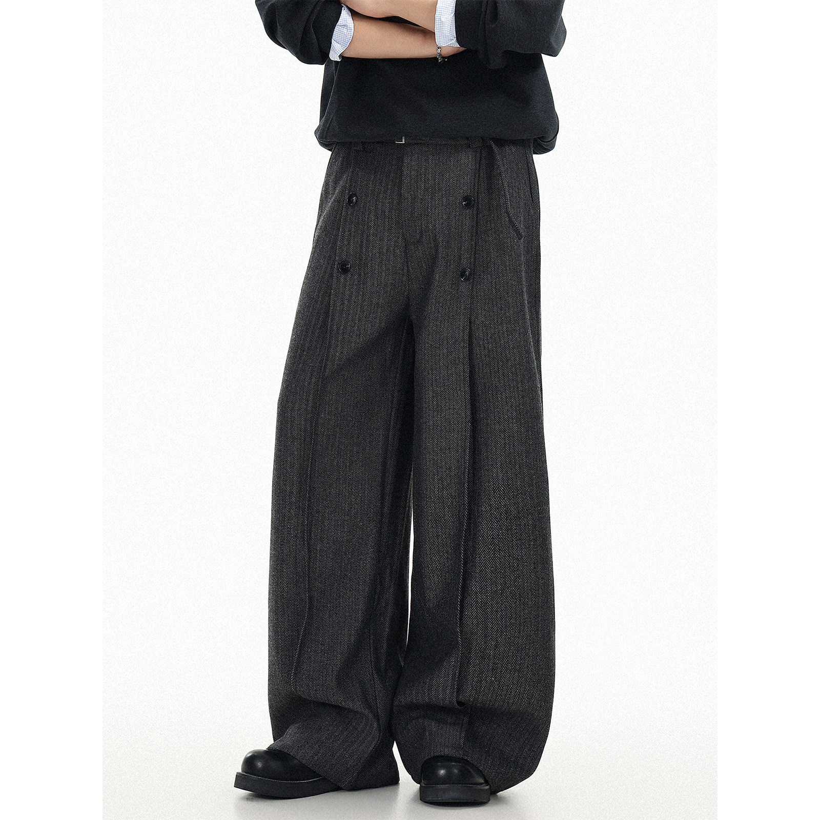 GCINIM401老钱风双排扣灰色阔腿裤男女宽松直筒西装裤休闲长裤,男装,休闲裤,淘宝优惠券,粉丝福利购,淘宝优惠卷