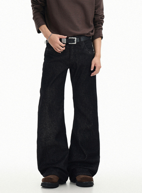 GCINIM401美式复古风黑色宽松微喇牛仔裤男女显瘦长裤