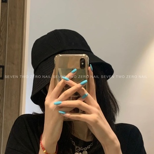 柒贰零Nail 光疗手工穿戴甲片可拆卸 欧美风纯色美甲磨砂湖蓝色