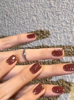 柒贰零Nail 秋冬琥珀显白碎钻茶咖色 可拆卸成品甲片假指甲穿戴甲