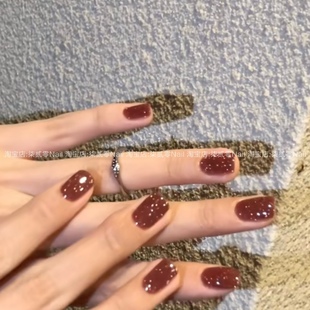 柒贰零Nail 可拆卸成品甲片假指甲穿戴甲 秋冬琥珀显白碎钻茶咖色