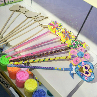 白胚仙女魔法棒diy木质涂色玩具珍珠雪花泥轻粘土制作幼儿园教培