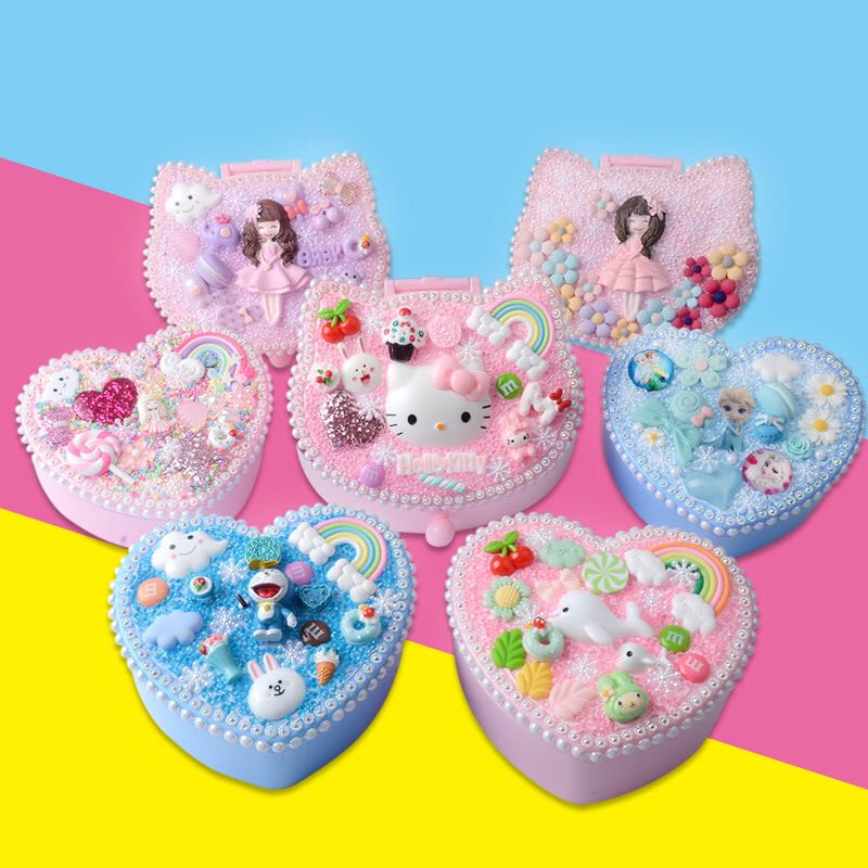 启贝工坊儿童diy手工制作糖果首饰盒心形KT猫奶油创意礼物盒玩具