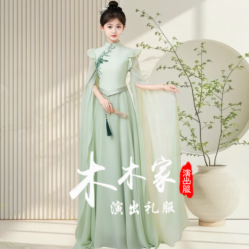 古筝儿童古筝演奏礼服高级感年会指挥演出服新中式民歌声乐艺考裙