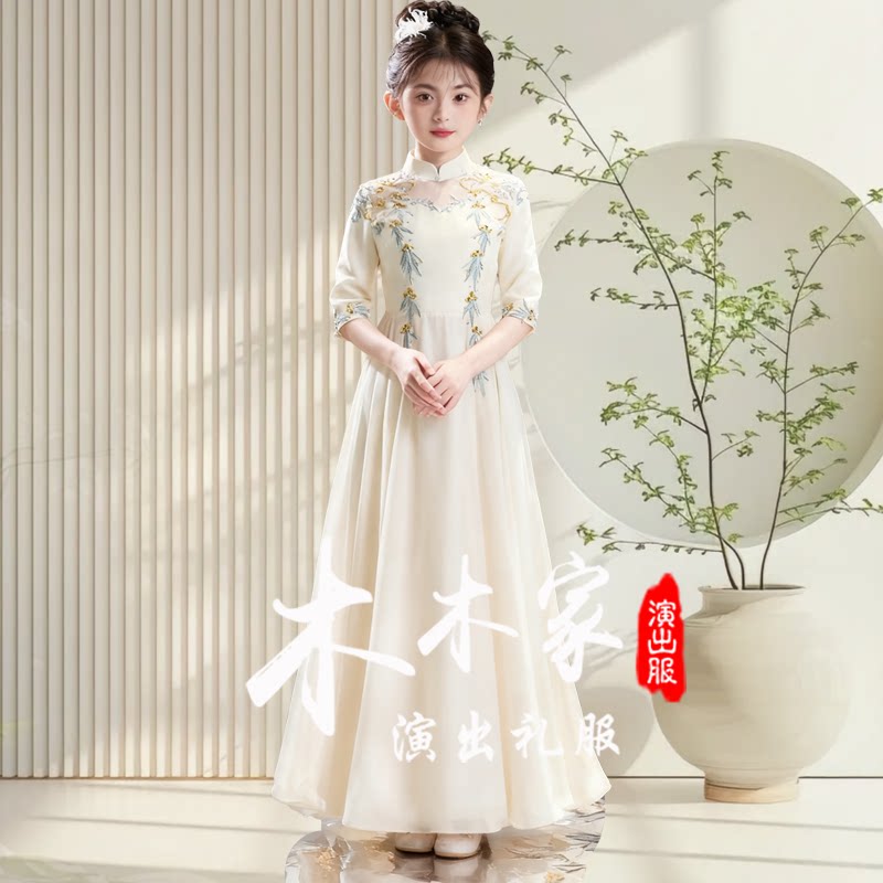 主持人礼服女童装新款高级感走秀民歌独唱演出服合唱年会学生艺考图片