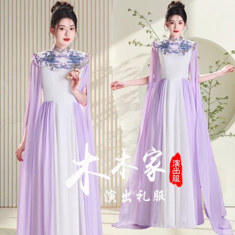 新款中国风古筝演出服成人高级感古琴琵琶二胡民乐演奏礼服艺考服