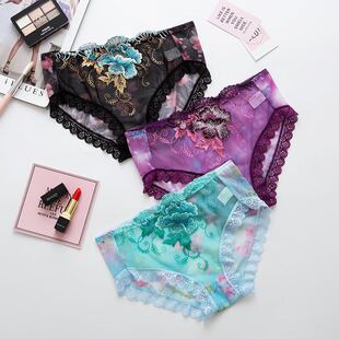 女 头 蕾丝性感内裤 三角裤 批发 女刺绣棉档透气加大码 女士内裤
