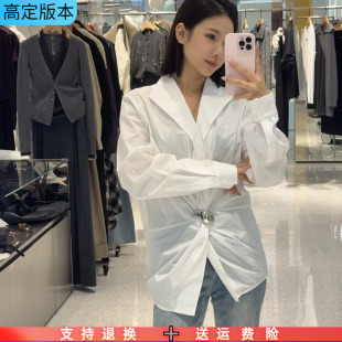 白衬衫 定制2026春季 领气质高级感显瘦深V捏褶收腰长袖 西装 女 新款