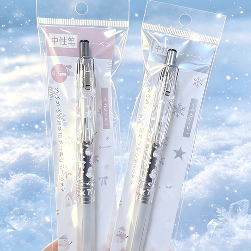 日本斑马透明冬日雪花按动中性笔