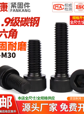 全牙内六角螺丝钉12.9级高强度螺栓圆柱杯头全扣螺杆M5M6M8M12M30