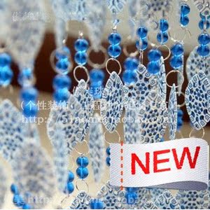 孔雀翎蓝色水晶珠帘门帘隔断装饰仿青花款式挂帘玄关