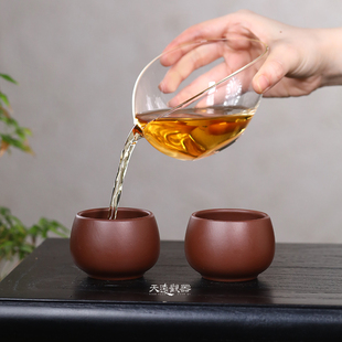 纯手工个人男士 宜兴原矿紫砂主人杯中式 老紫泥品茗杯功夫茶杯口杯